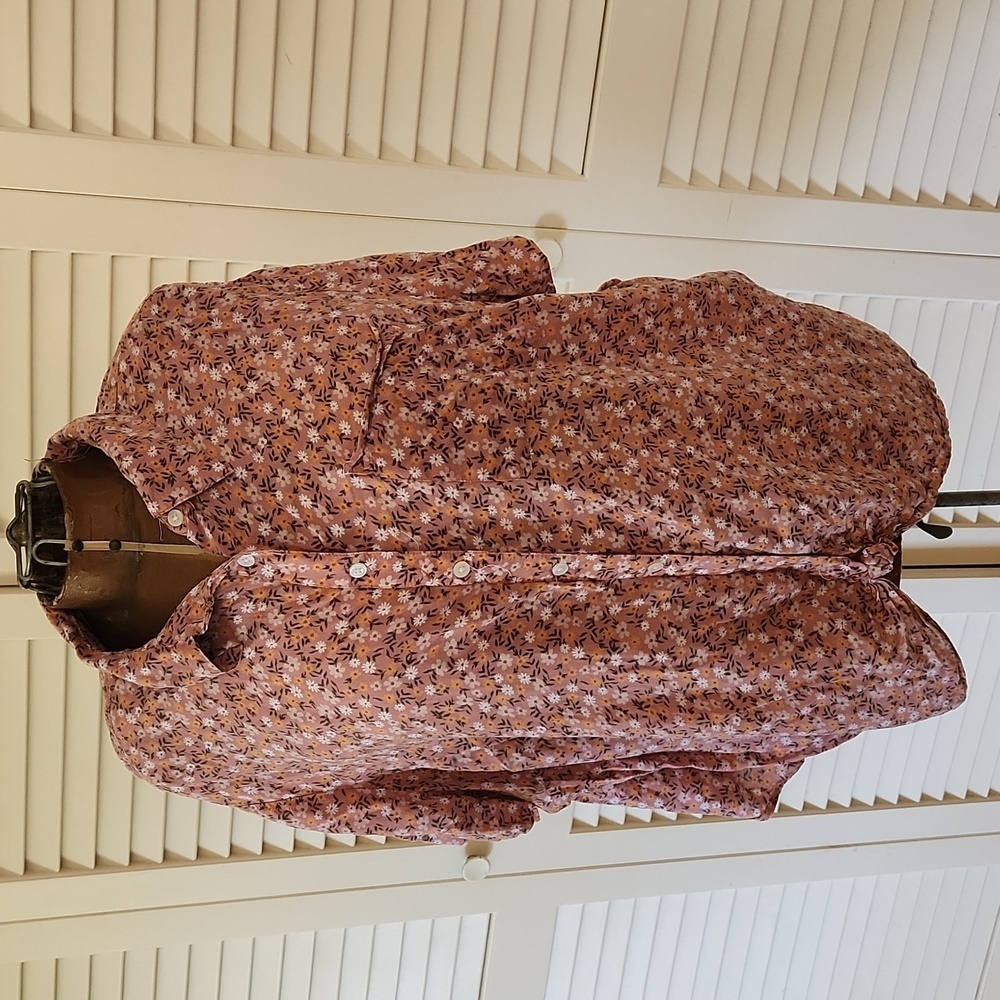 Market and Spruce Pink Floral Tie Front Button Down Shirt 3x